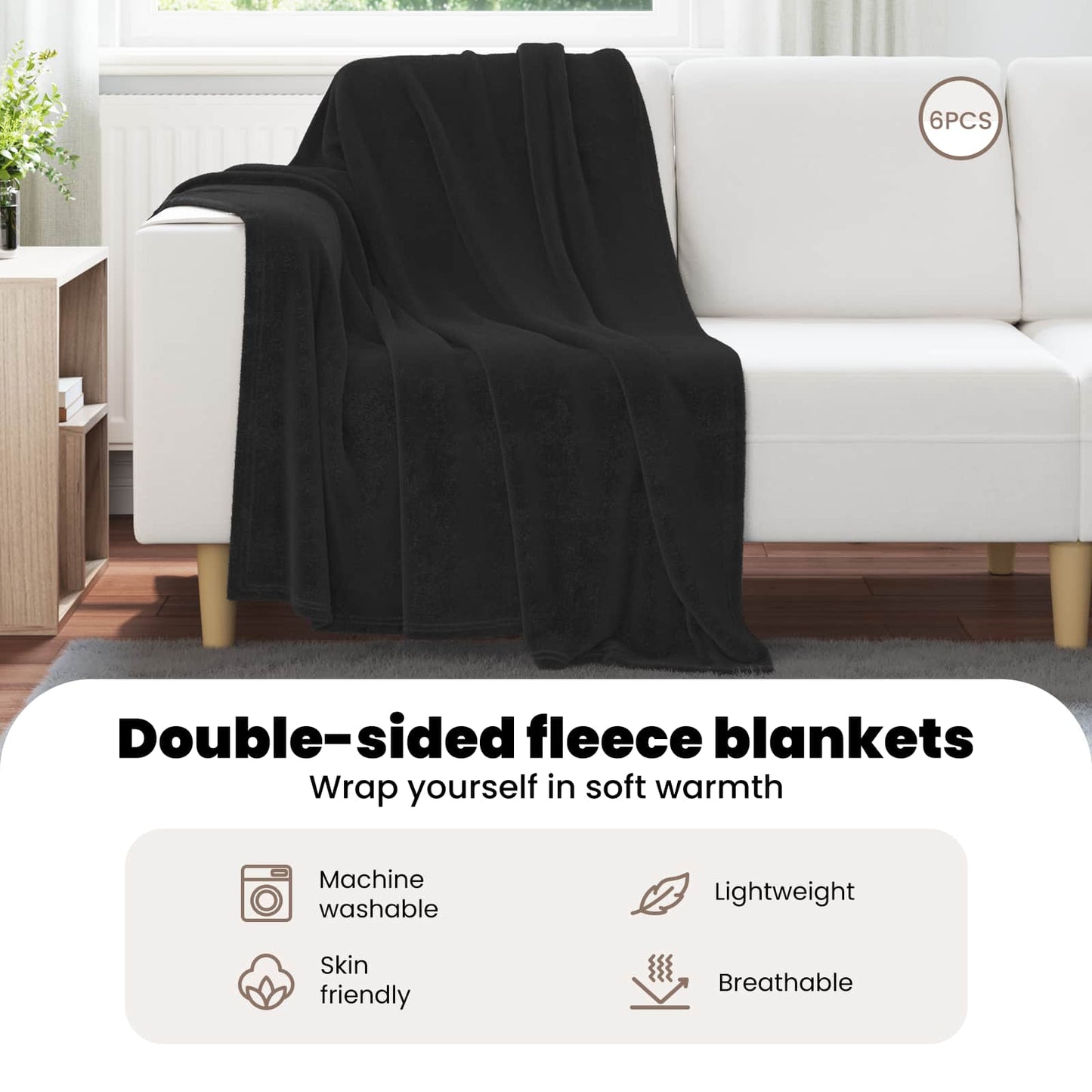 Mesti antklodės 6 pcs Juoda 130 x 150 cm Flysas