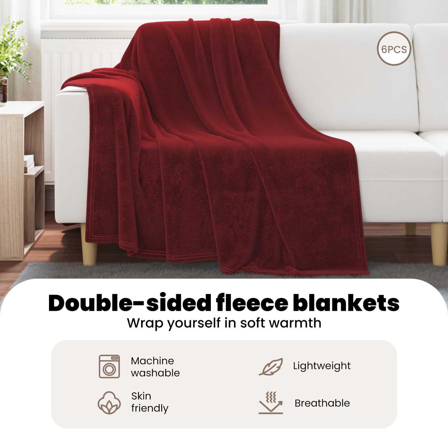 Mesti antklodės 6 pcs Bordo raudona 150 x 200 cm Flysas