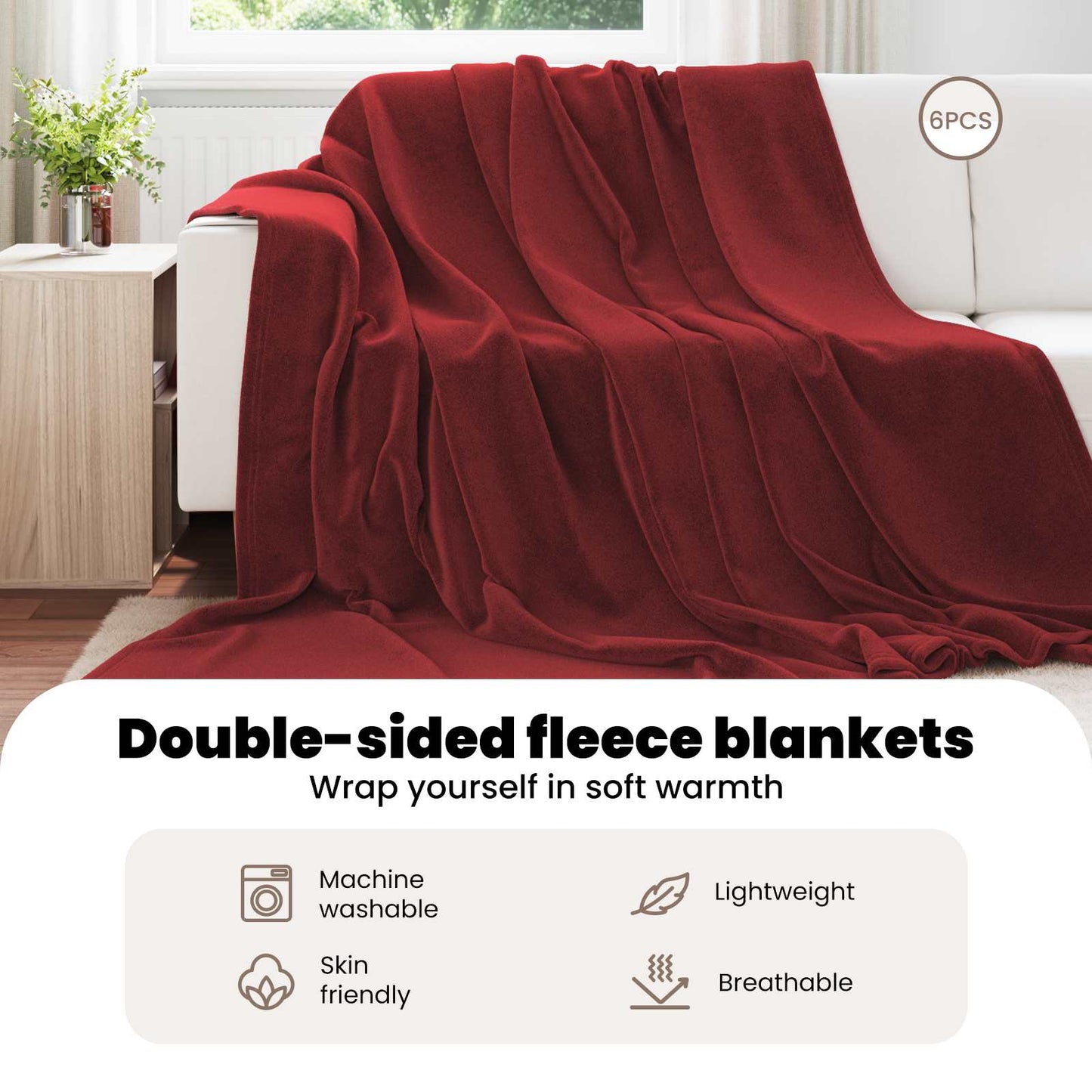 Mesti antklodės 6 pcs Bordo raudona 220 x 240 cm Flysas