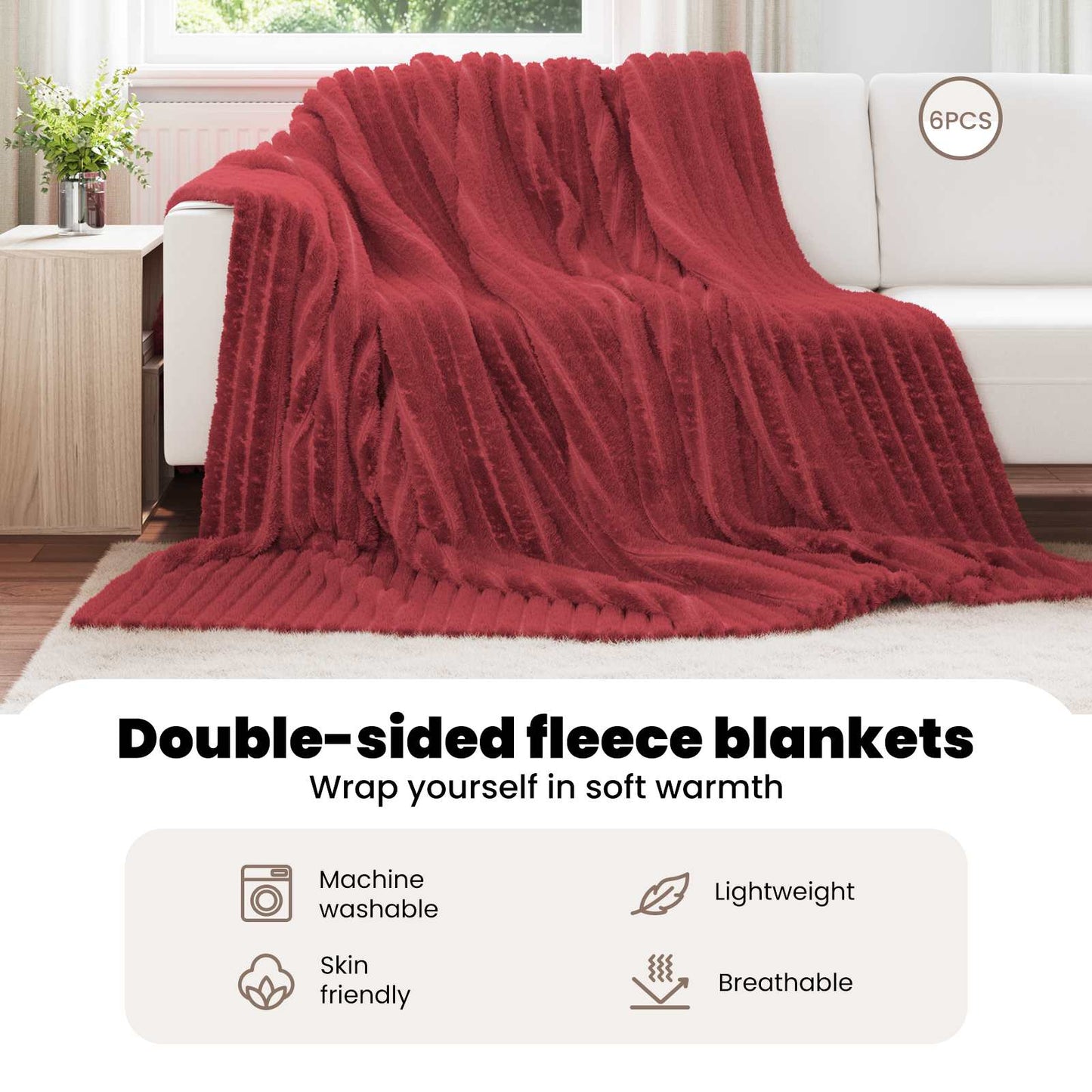 Mesti antklodės 6 pcs Bordo raudona 240 x 220 cm Flysas