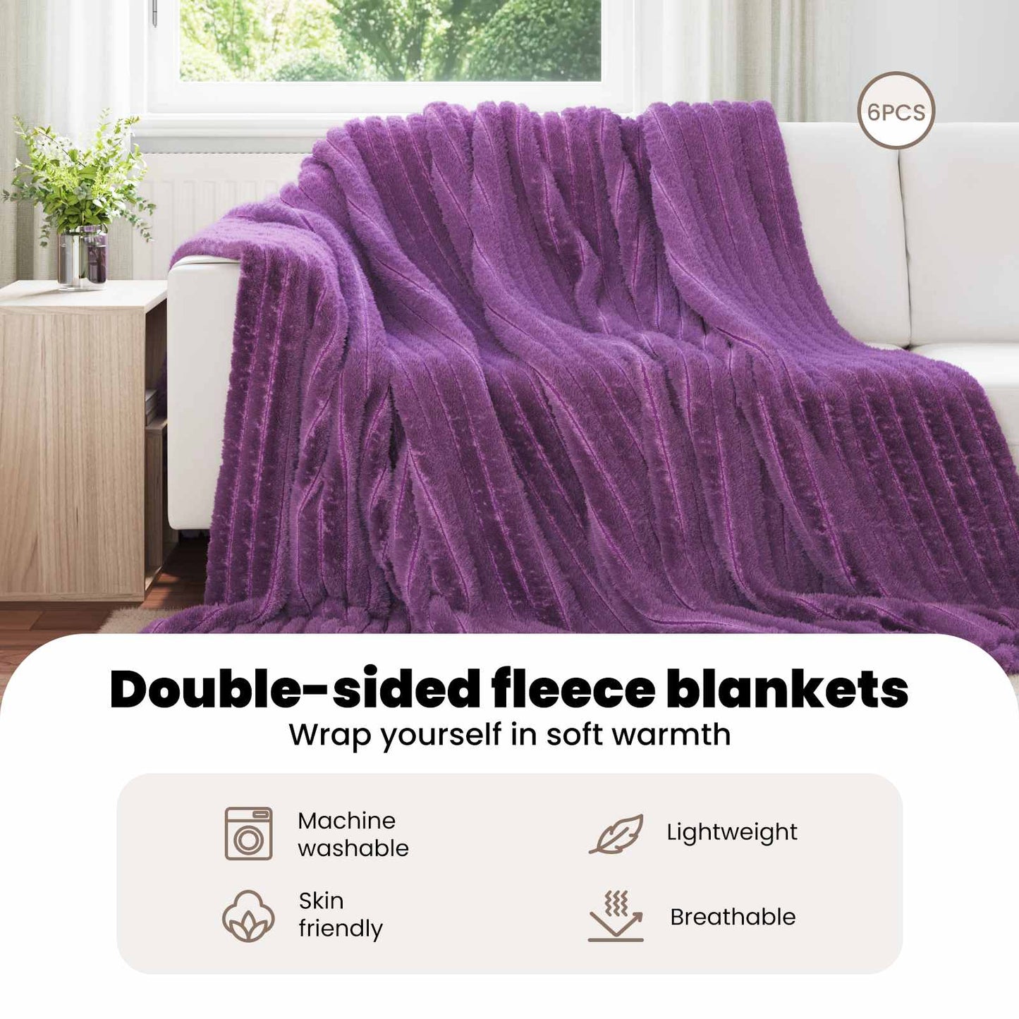 Mesti antklodės 6 pcs Violetinė 240 x 220 cm Flysas