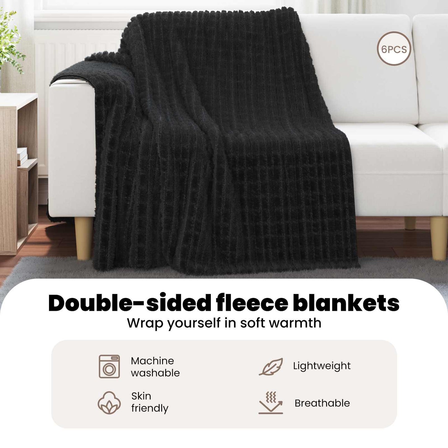 Mesti antklodės 6 pcs Juoda 200 x 150 cm Flysas