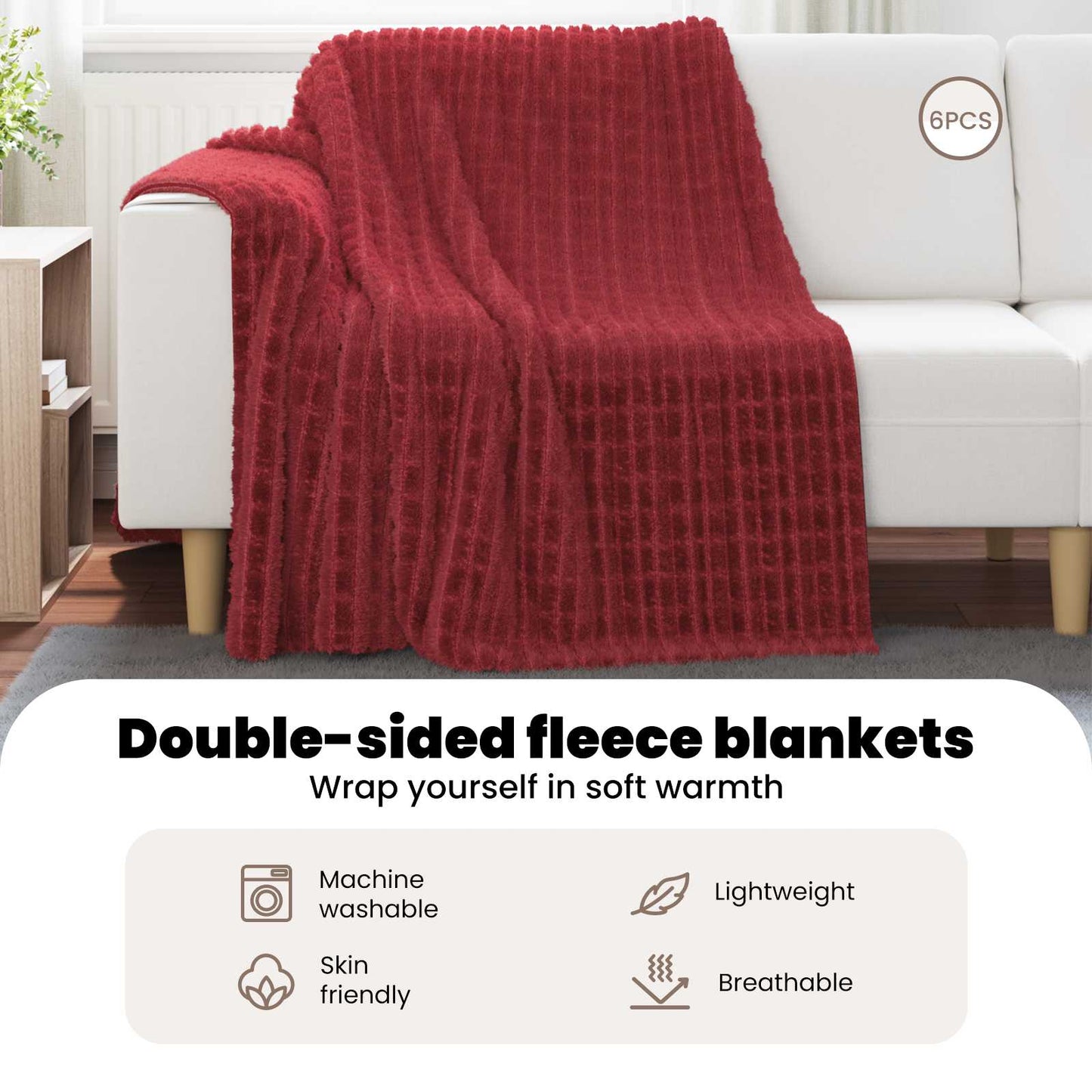 Mesti antklodės 6 pcs Bordo raudona 200 x 150 cm Flysas