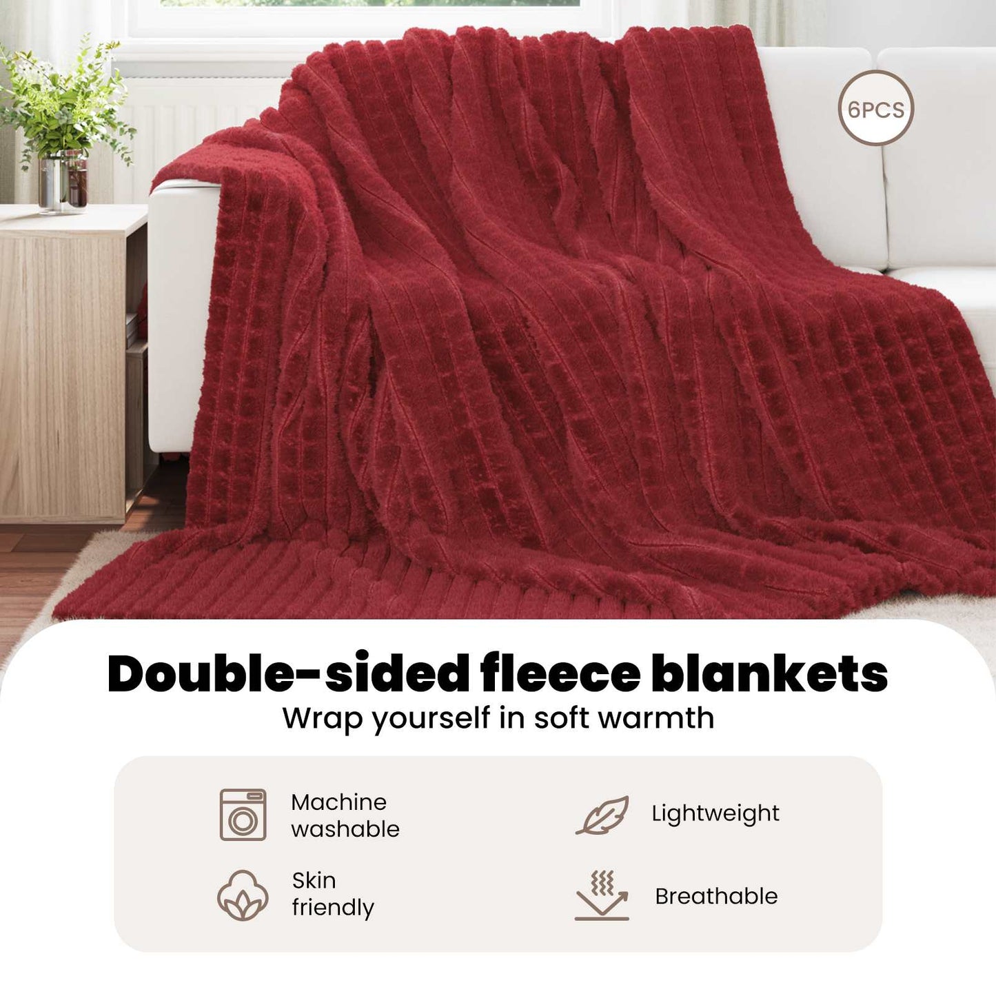 Mesti antklodės 6 pcs Bordo raudona 240 x 220 cm Flysas