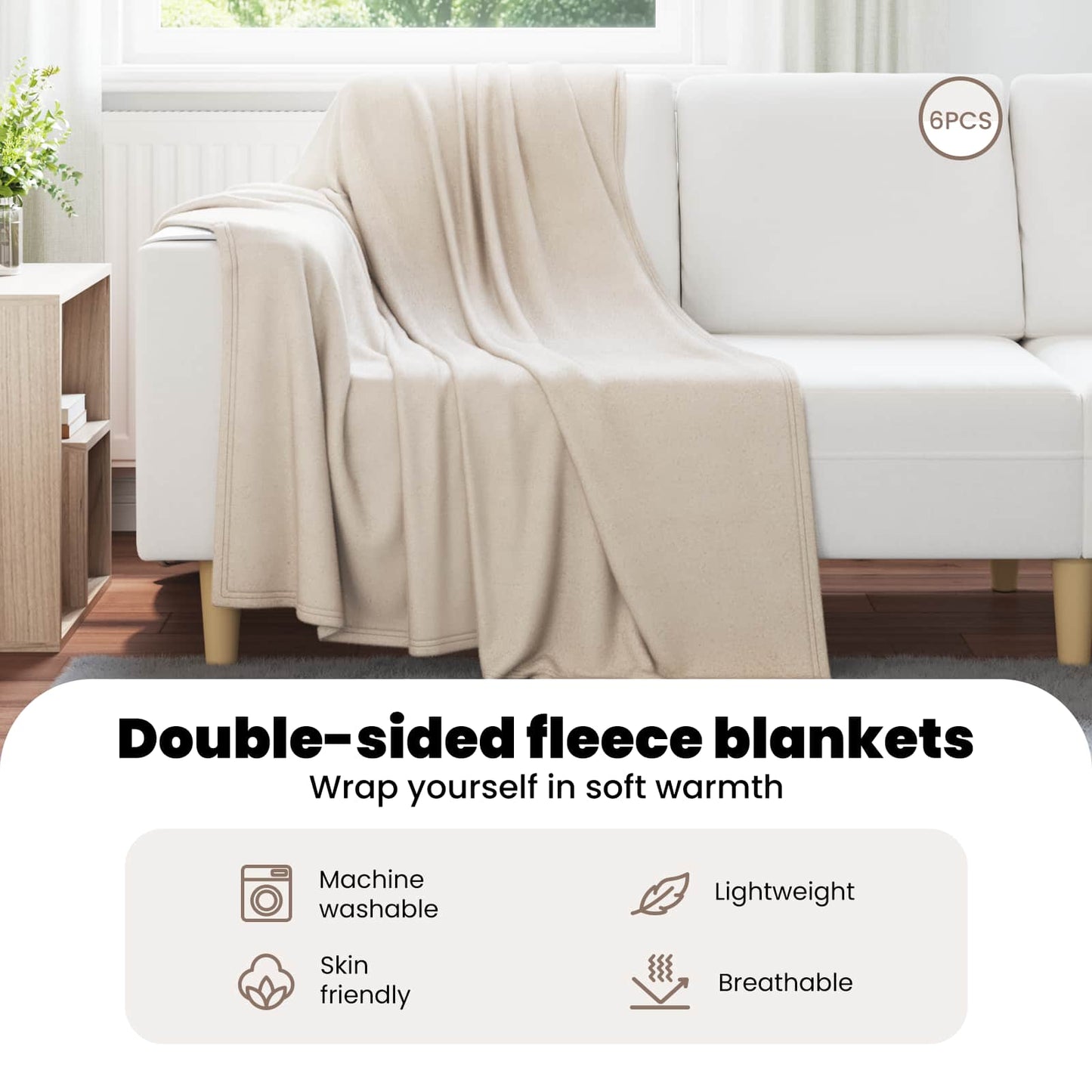 Mesti antklodės 6 pcs Smėlio 170 x 130 cm Flysas