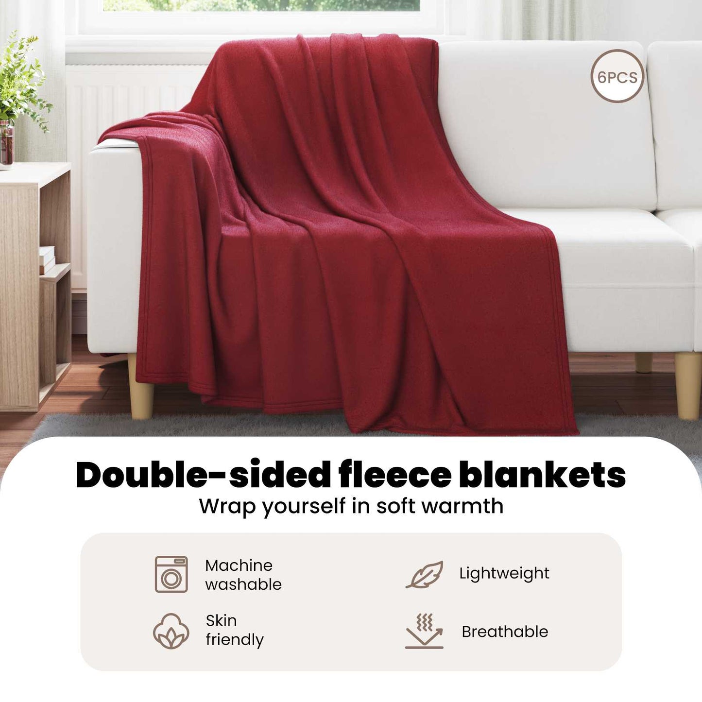 Mesti antklodės 6 pcs Bordo raudona 200 x 150 cm Flysas