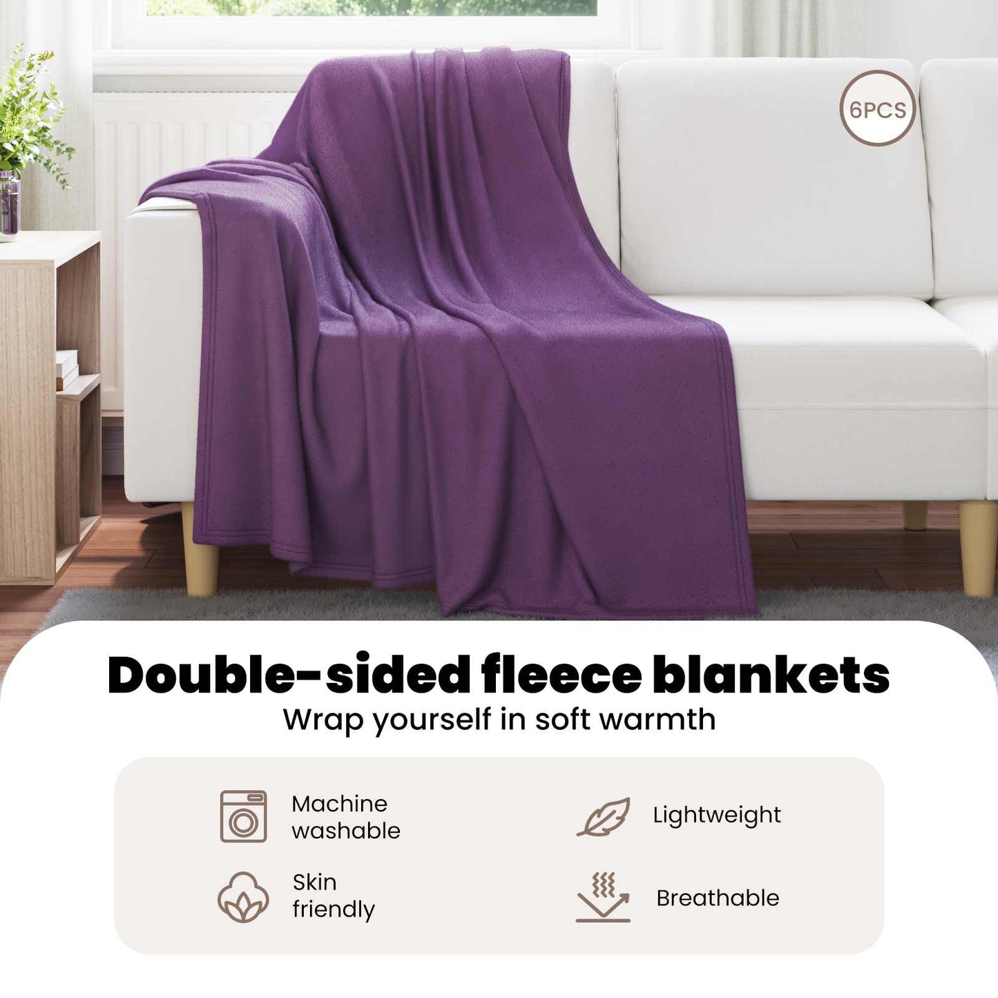 Mesti antklodės 6 pcs Violetinė 170 x 130 cm Flysas