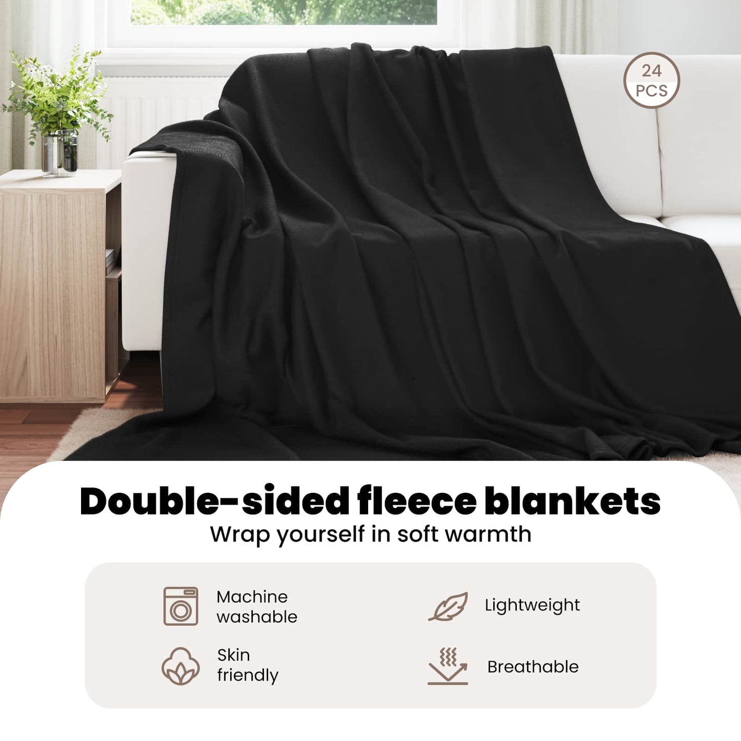 Mesti antklodės 24 pcs Juoda 270 x 240 cm Flysas