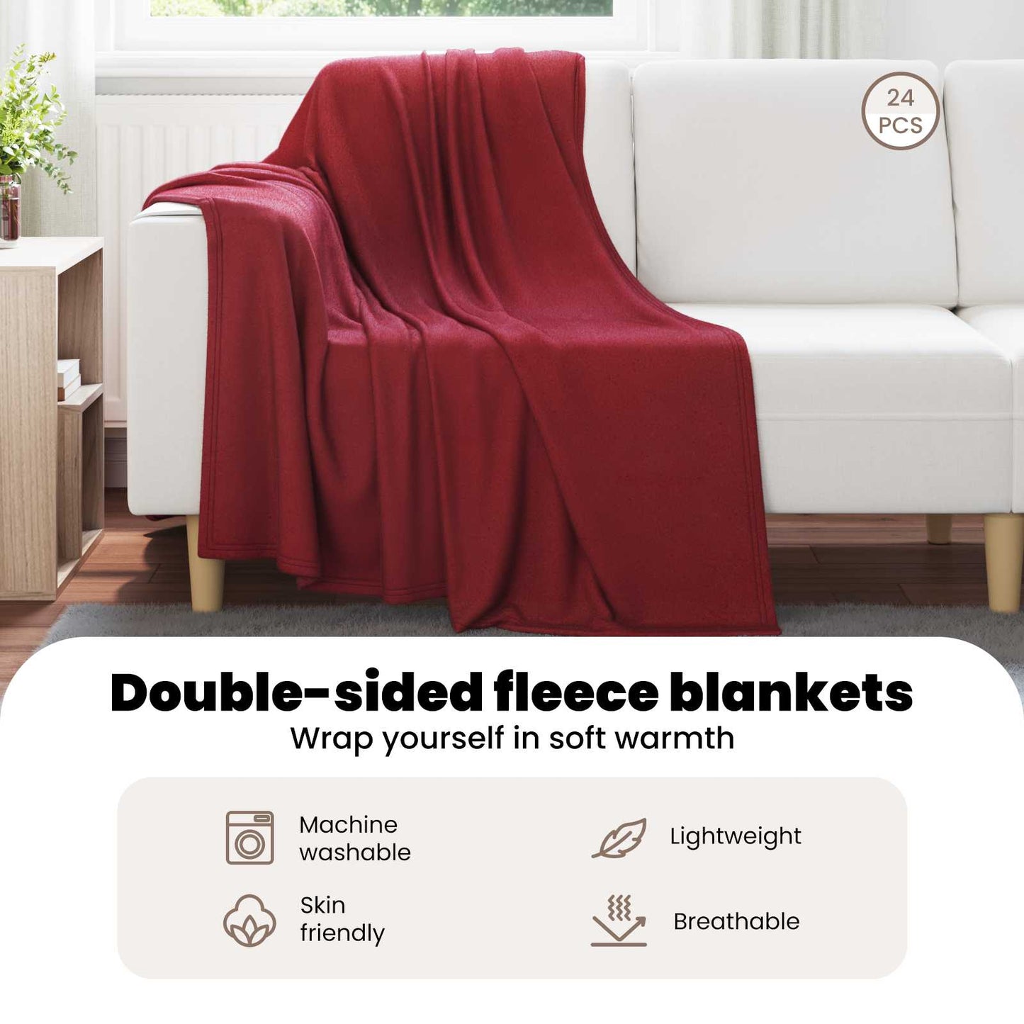 Mesti antklodės 24 pcs Bordo raudona 170 x 130 cm Flysas