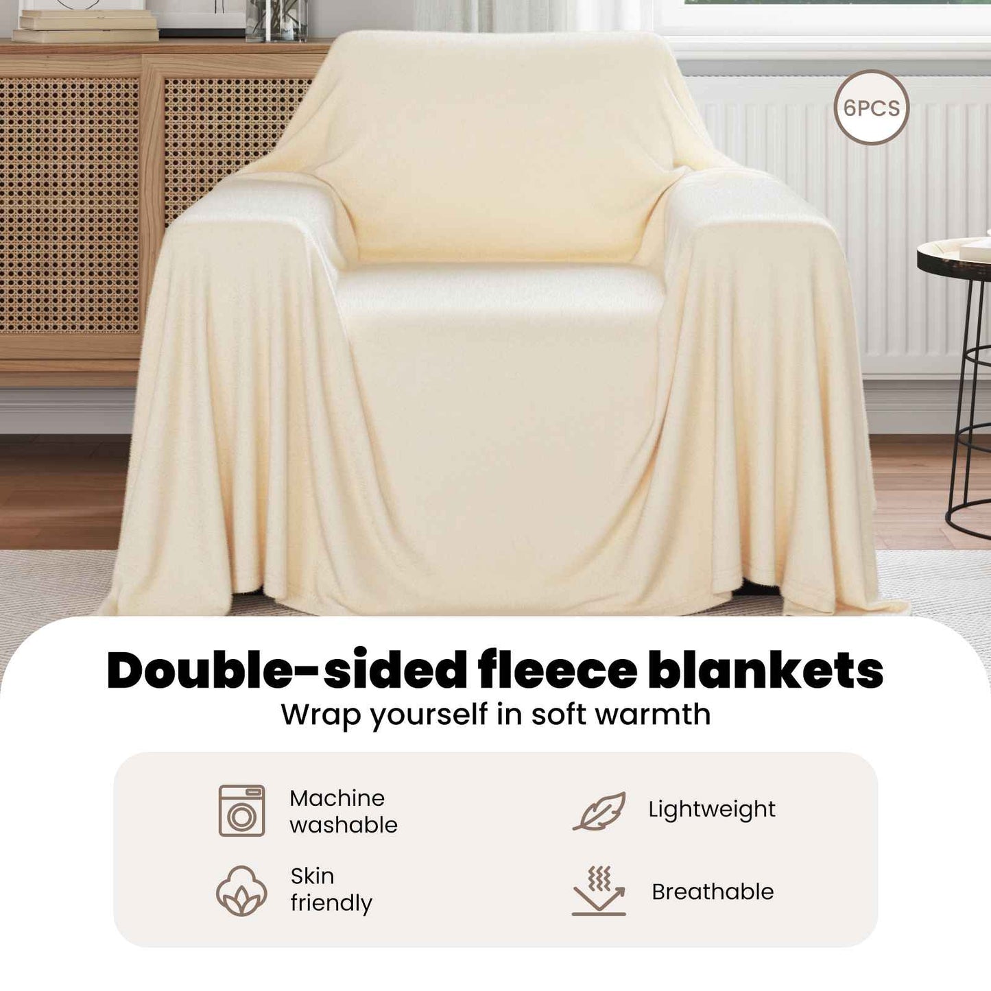 Mesti antklodės 6 pcs Kreminė 210 x 140 cm Flysas
