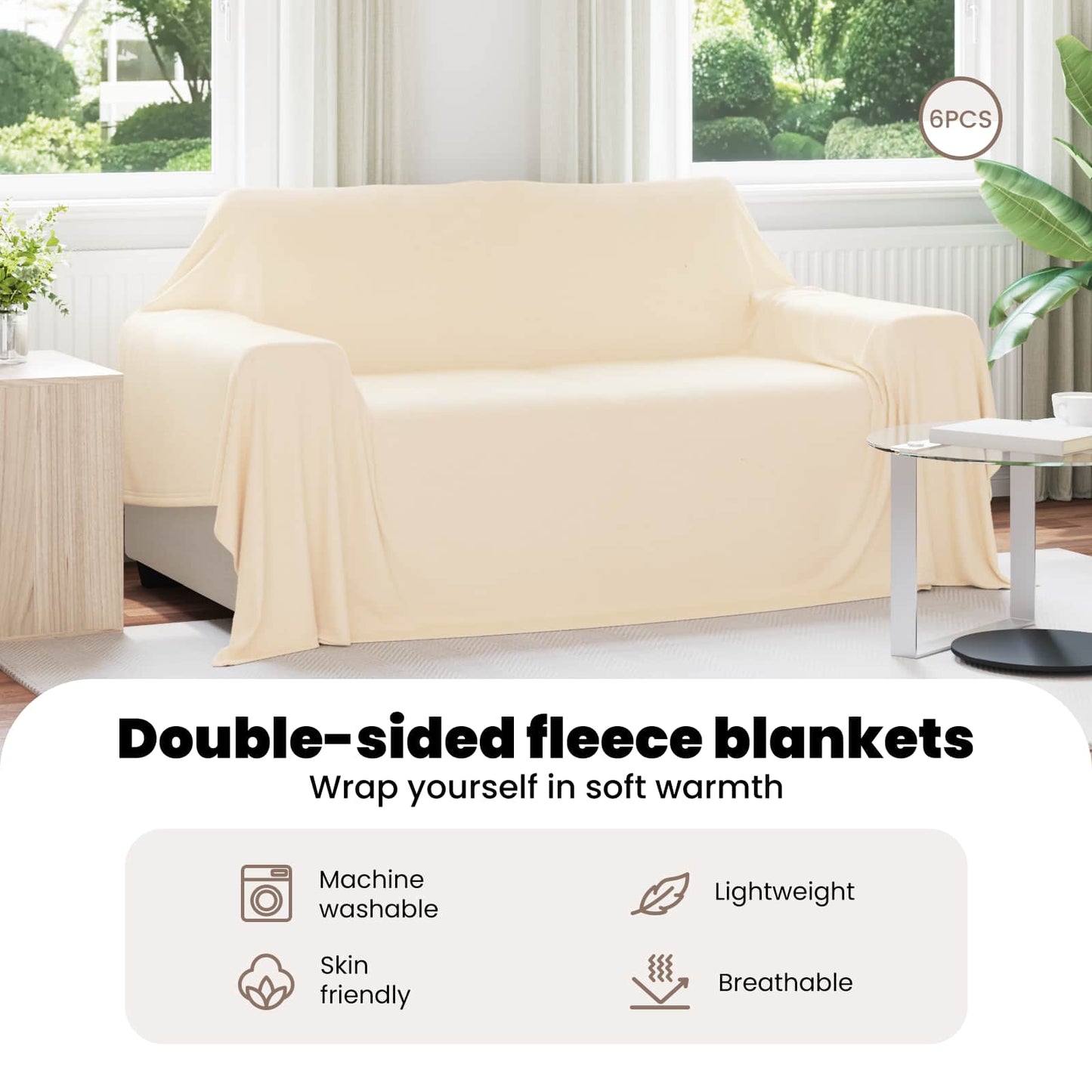 Mesti antklodės 6 pcs Kreminė 280 x 210 cm Flysas