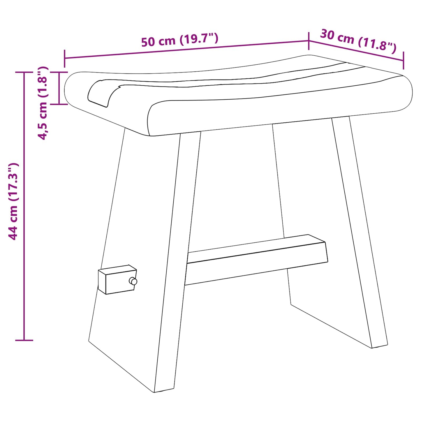 Vonios taburetė Natūrali 50 x 30 x 45 cm Natūralus medis