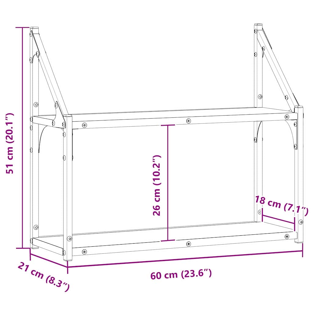 Sieninė lentyna su lentyna artisano ąžuolo 60 x 21 x 51 cm