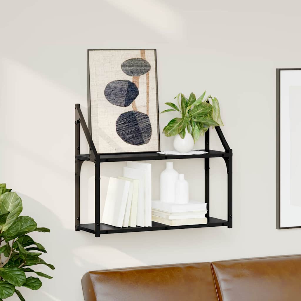 Sieninė lentyna juoda ąžuolo 60 x 21 x 51 cm Apdirbta mediena
