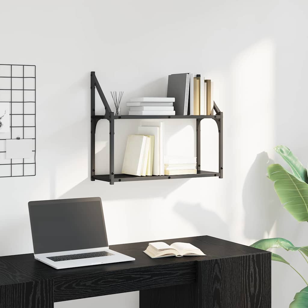 Sieninė lentyna juoda ąžuolo 60 x 21 x 51 cm Apdirbta mediena