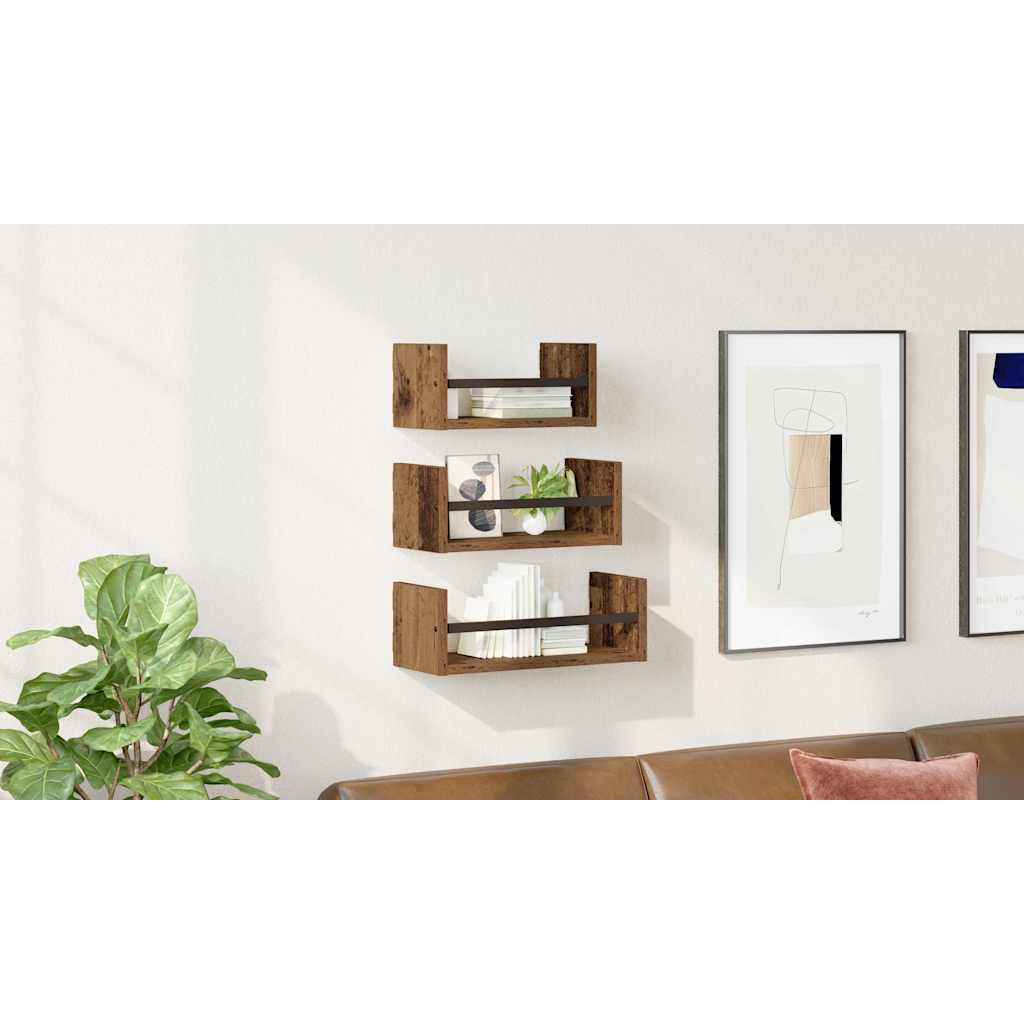 Sieninių lentynų komplektas 3 pcs Senovinis medis 40x16x14cm