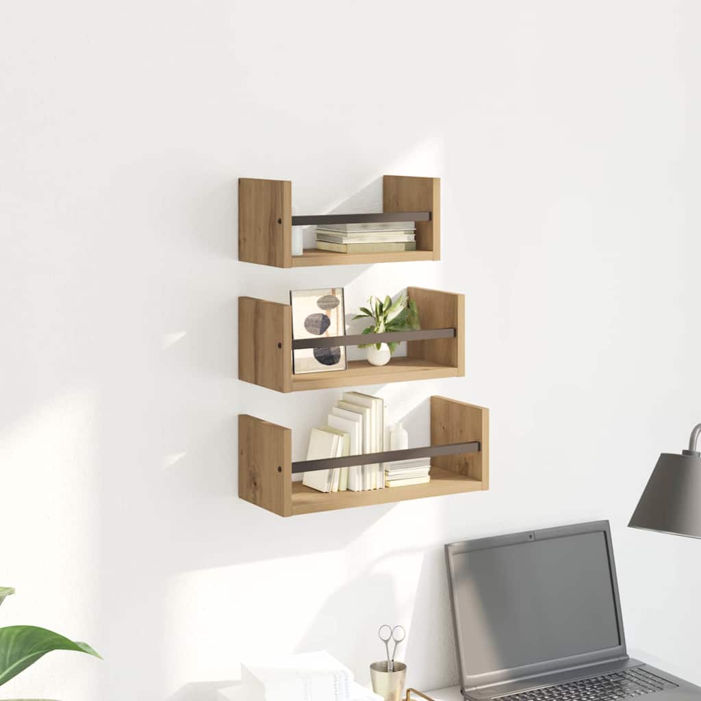 Sieninių lentynų komplektas 3 pcs Amatininkų ąžuolas 40x16x14cm