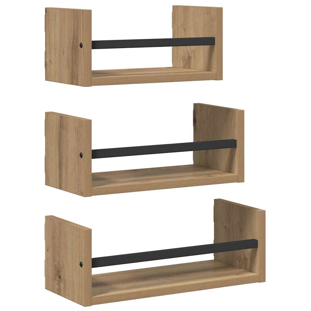 Sieninių lentynų komplektas 3 pcs Amatininkų ąžuolas 40x16x14cm