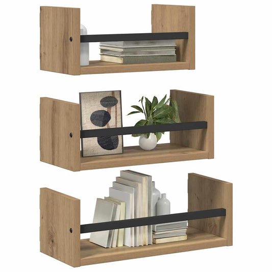 Sieninių lentynų komplektas 3 pcs Amatininkų ąžuolas 40x16x14cm