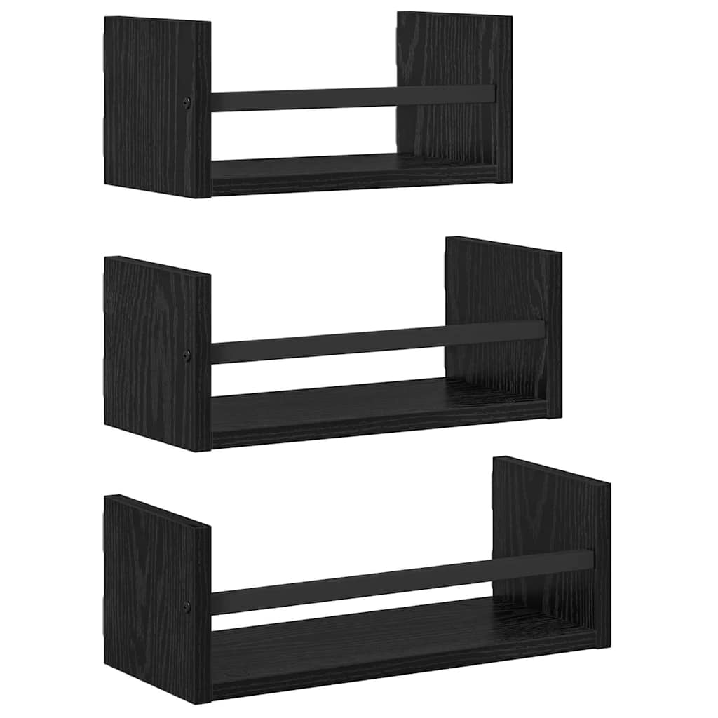 Sieninių lentynų komplektas 3 pcs Juodas ąžuolas 40x16x14cm