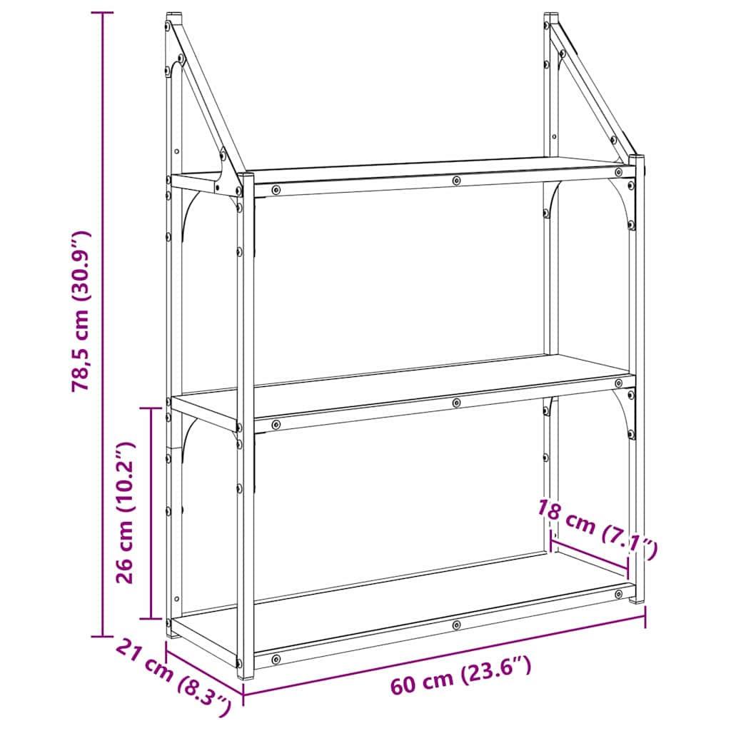 Sieninė lentyna su lentyna Juodas ąžuolas 60 x 21 x 78,5 cm