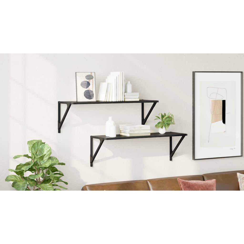 Sieninės lentynos 2 pcs Juodas ąžuolas 80 x 25 x 25,5 cm