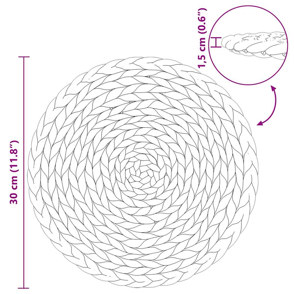 Apvalūs pinti staltiesės 10 pcs Natūrali Ø 30 cm