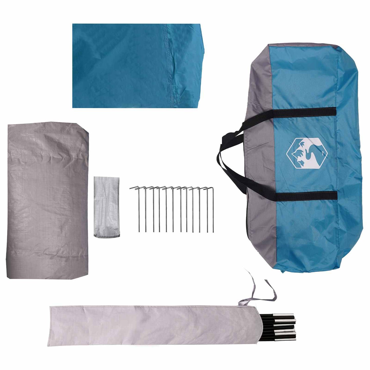 Kupolo palapinė su nuimamu lietaus skydeliu Mėlyna 4 asmenims