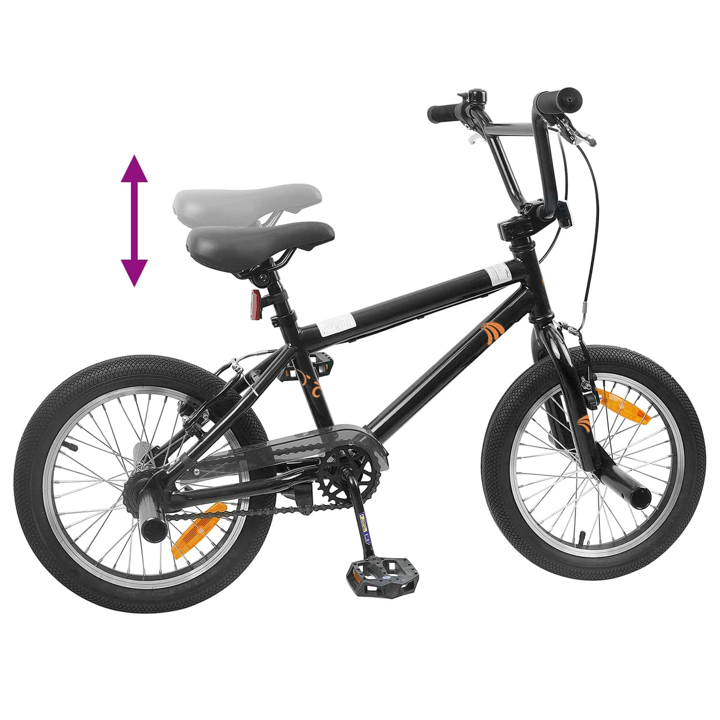 BMX Dviratis 16 Colių 5-8 metų amžiaus Juoda