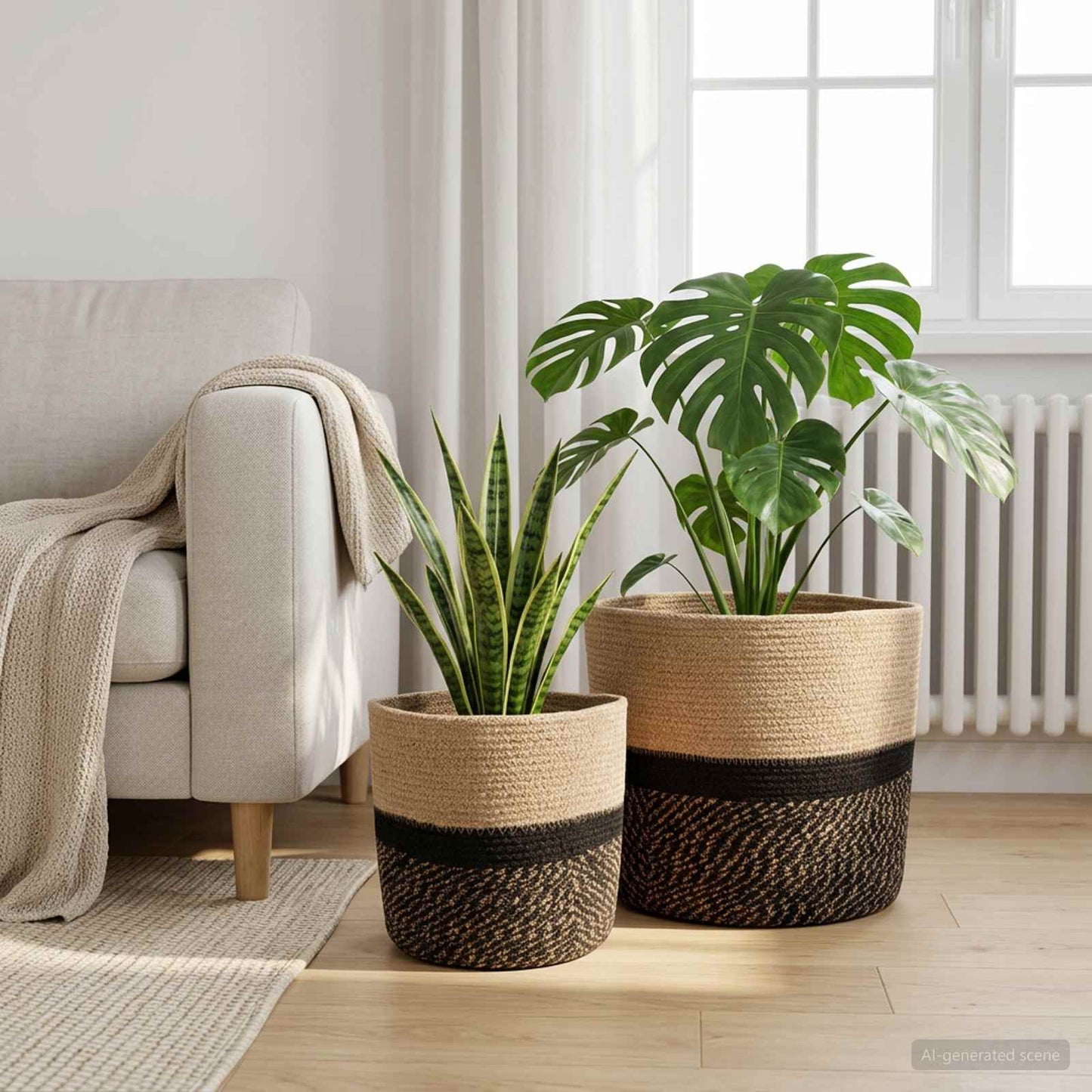 Vazonų rinkinys 2 pcs Natūrali ir juoda Ø 28 x 28 cm