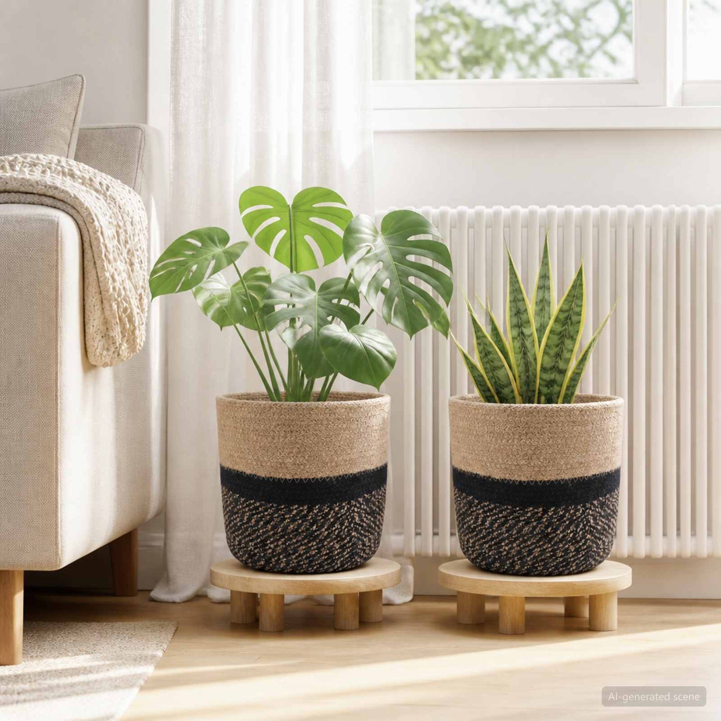 Vazonų rinkinys 2 pcs Natūrali ir juoda Ø 21 x 21 cm