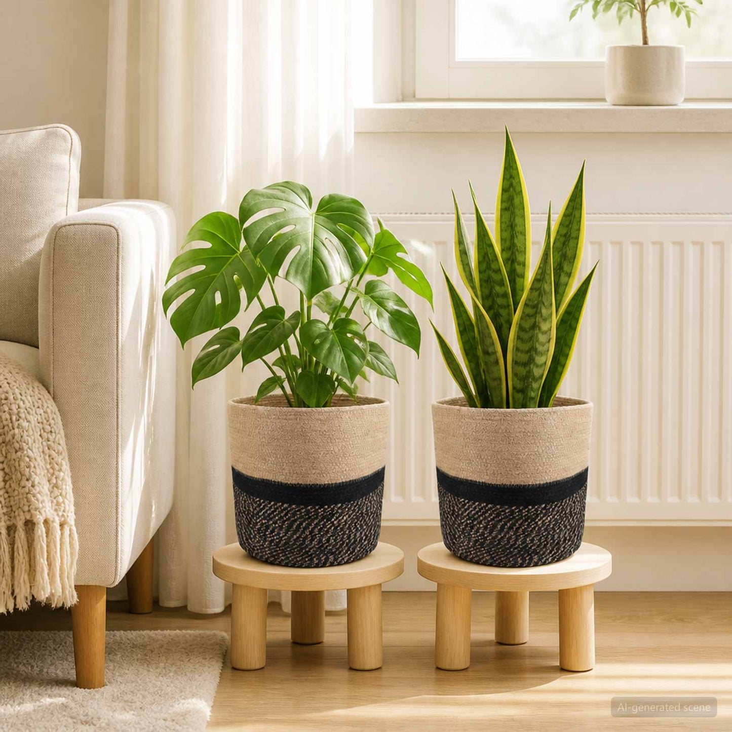 Vazonų rinkinys 2 pcs Natūrali ir juoda Ø 28 x 28 cm
