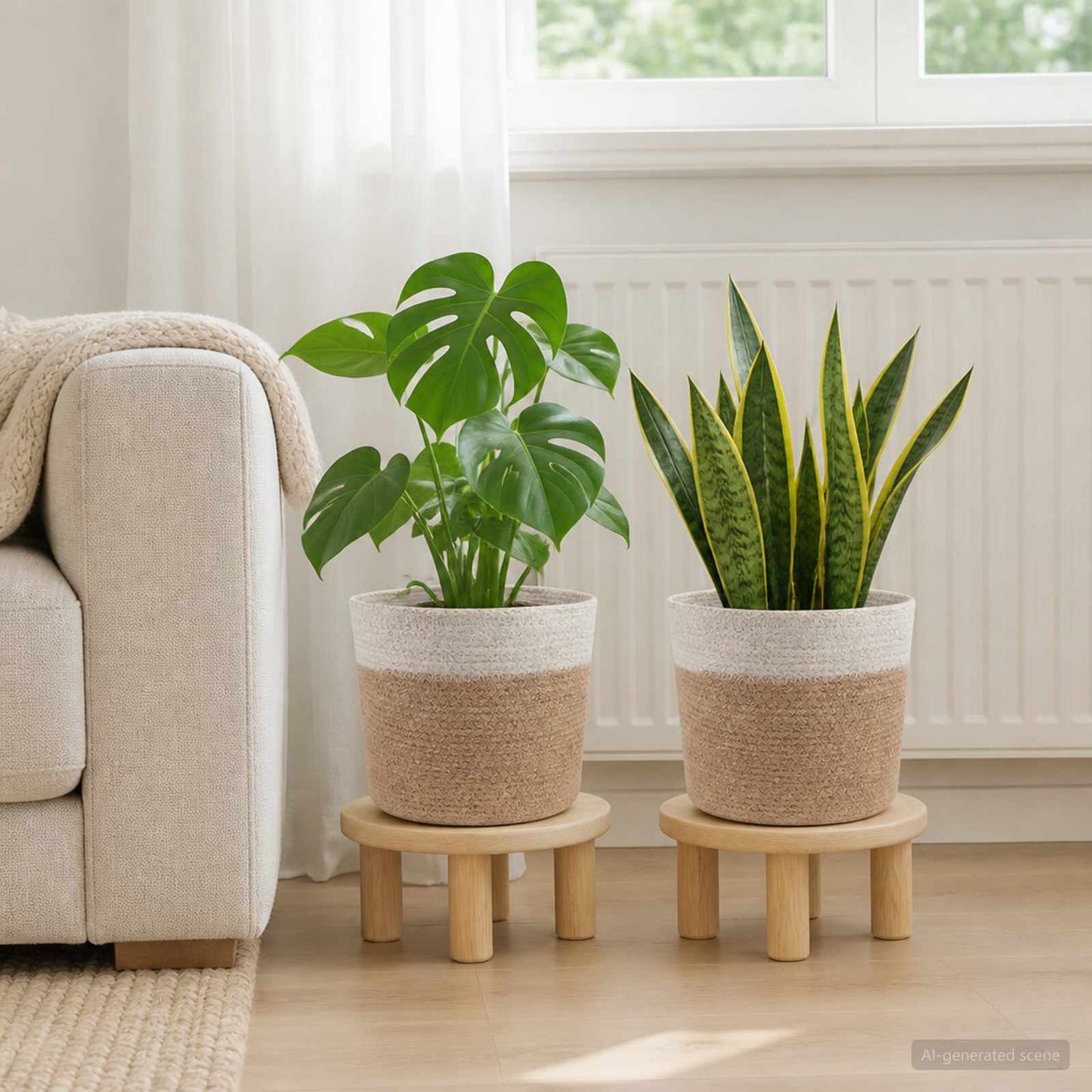 Vazonų rinkinys 2 pcs Natūrali ir Balta Ø 21 x 21 cm
