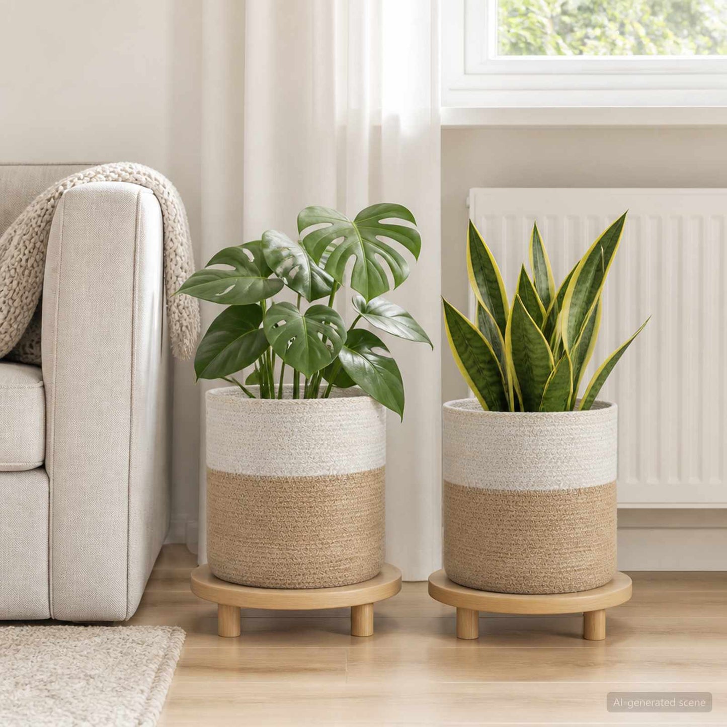 Vazonų rinkinys 2 pcs Natūrali ir Balta Ø 28 x 28 cm