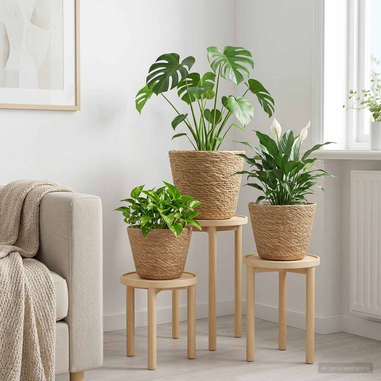 Jūros žolės augalų krepšiai 3 pcs Natūrali Ø26 x 19 cm