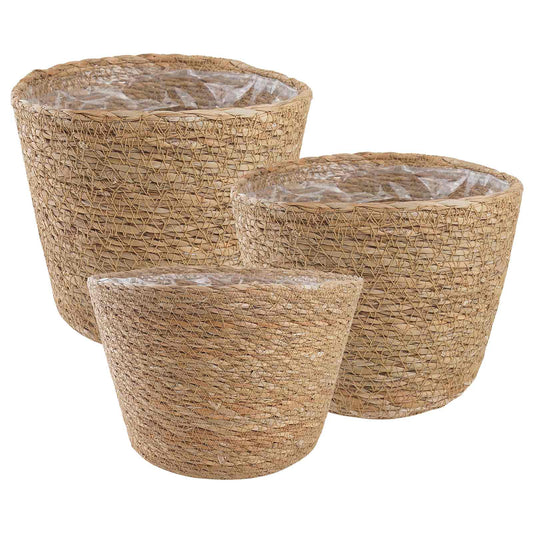 Jūros žolės augalų krepšiai 3 pcs Natūrali Ø26 x 19 cm