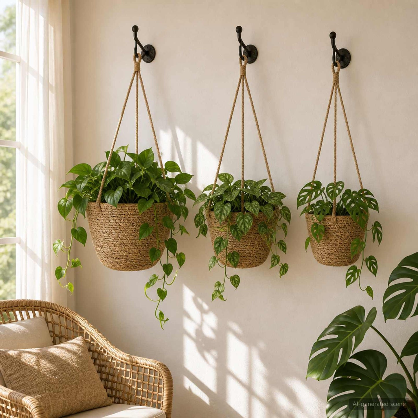 Jūros žolės augalų krepšiai 3 pcs Natūrali Ø26 x 19 cm