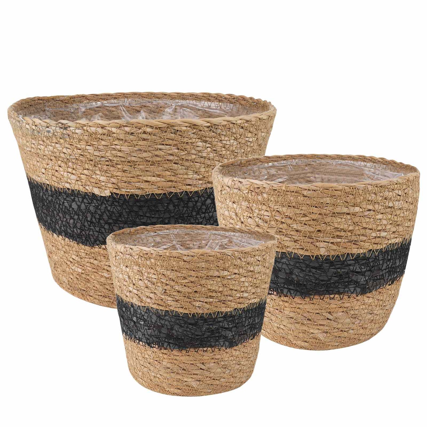 Jūros žolės augalų krepšiai 3 pcs Natūrali ir juoda Ø26 x 19 cm