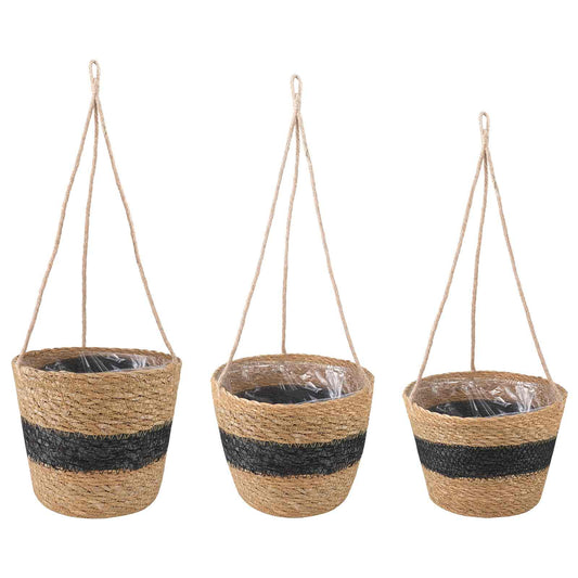 Jūros žolės augalų krepšiai 3 pcs Natūrali ir juoda Ø26 x 19 cm