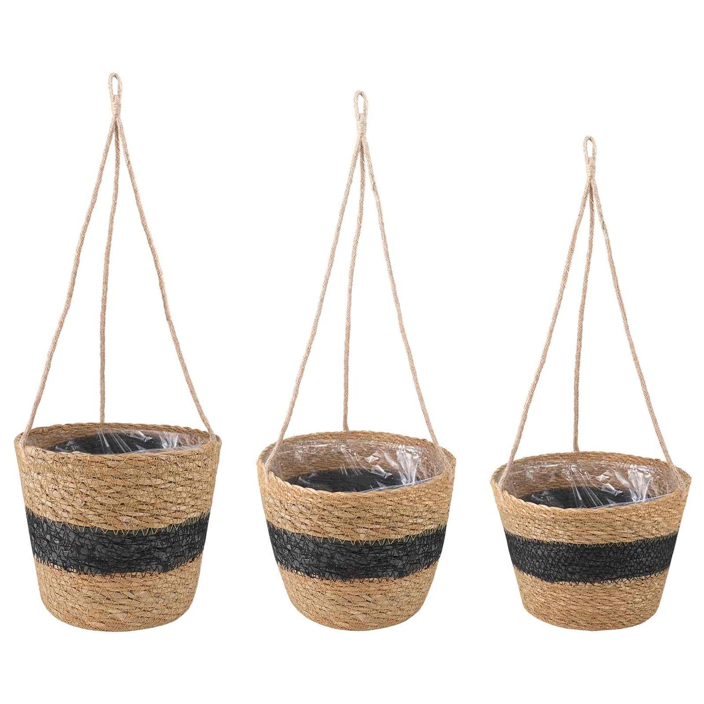 Jūros žolės augalų krepšiai 3 pcs Natūrali ir juoda Ø26 x 19 cm