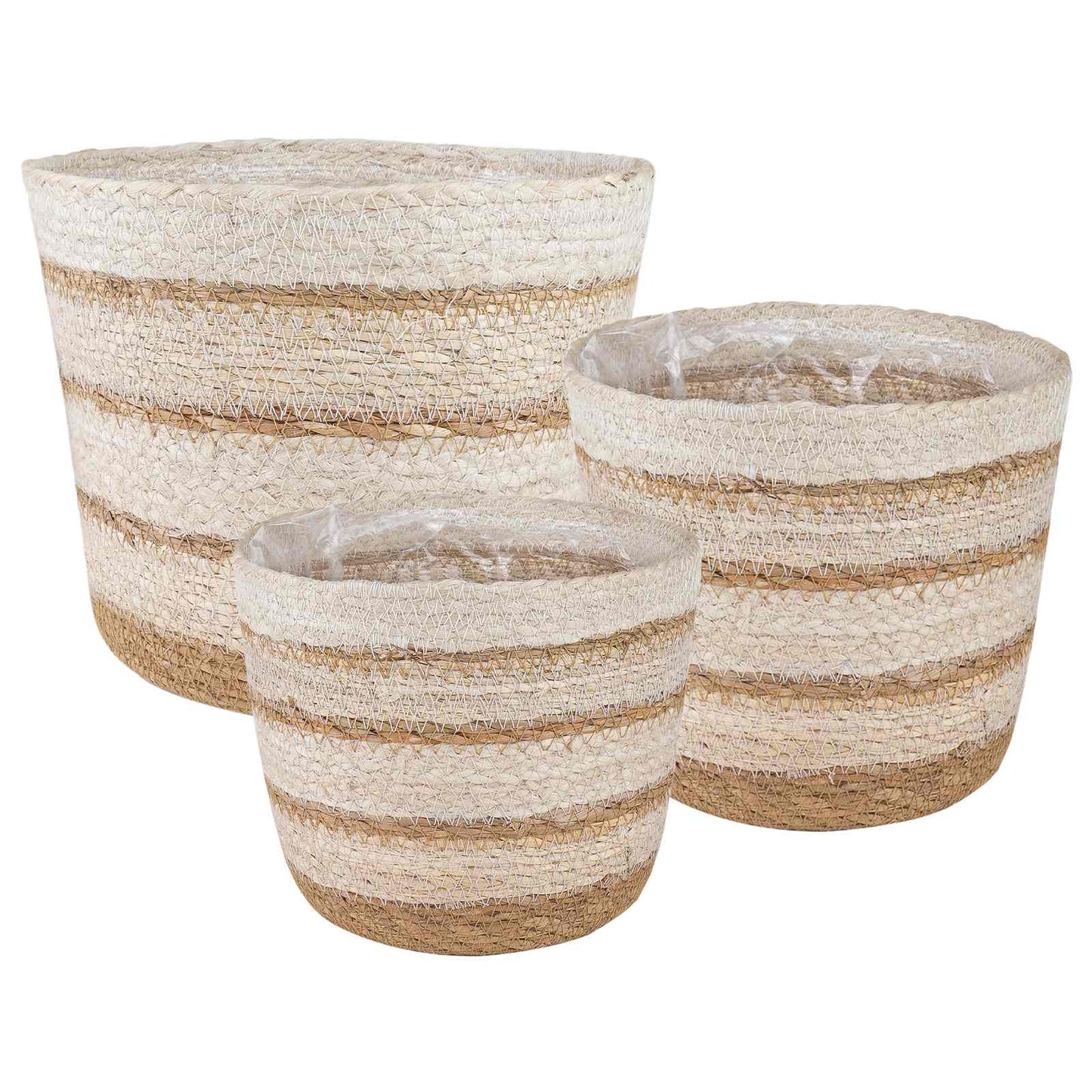 Jūros žolės augalų krepšiai 3 pcs Natūralus, Baltas ir Kreminis