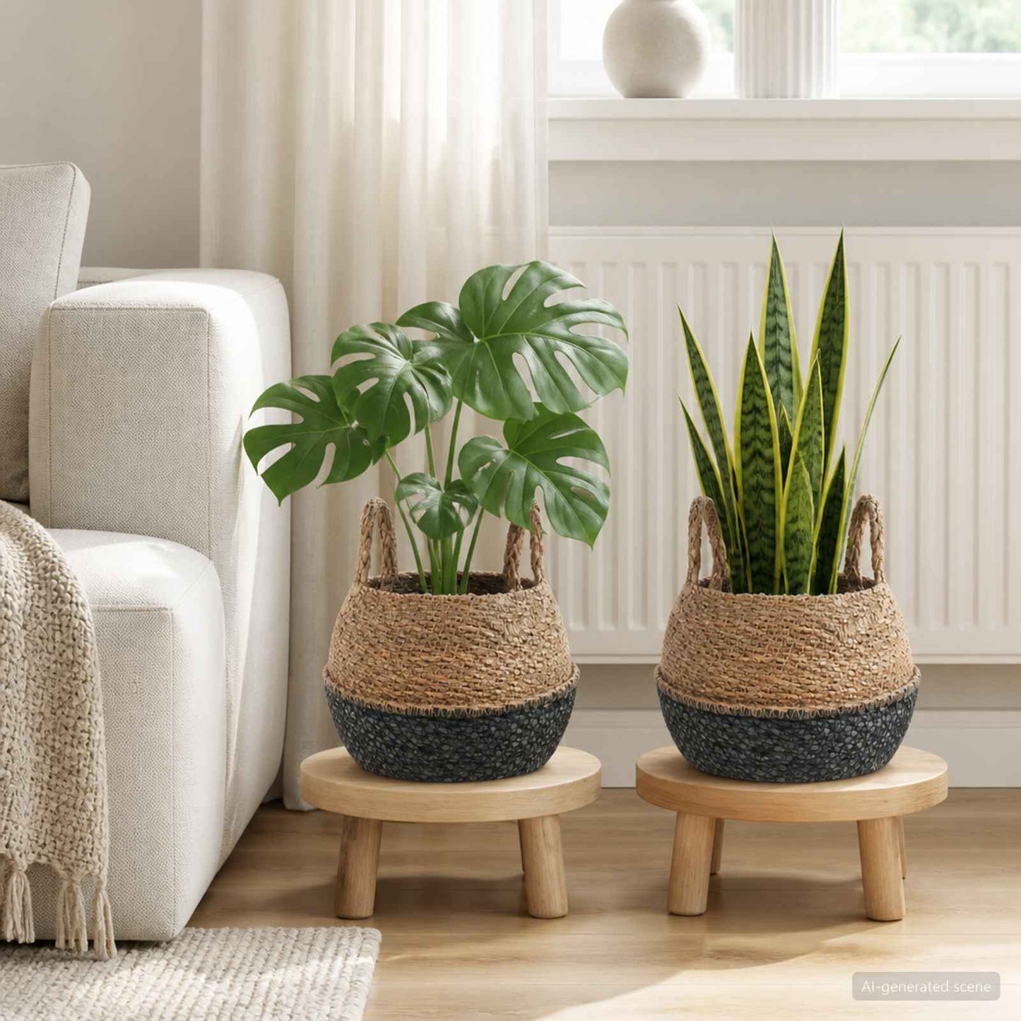 Vazonas su rankenomis 2 pcs Juoda Ø 22 x 20 cm 100% Jūros žolė