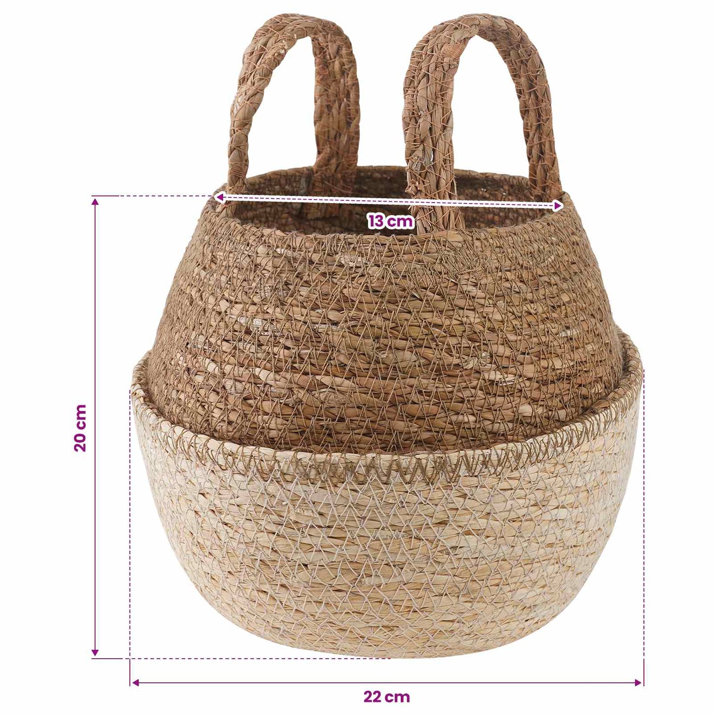 Vazonas su rankenomis 2 pcs Balta Ø 22 x 20 cm 100% Jūros žolė