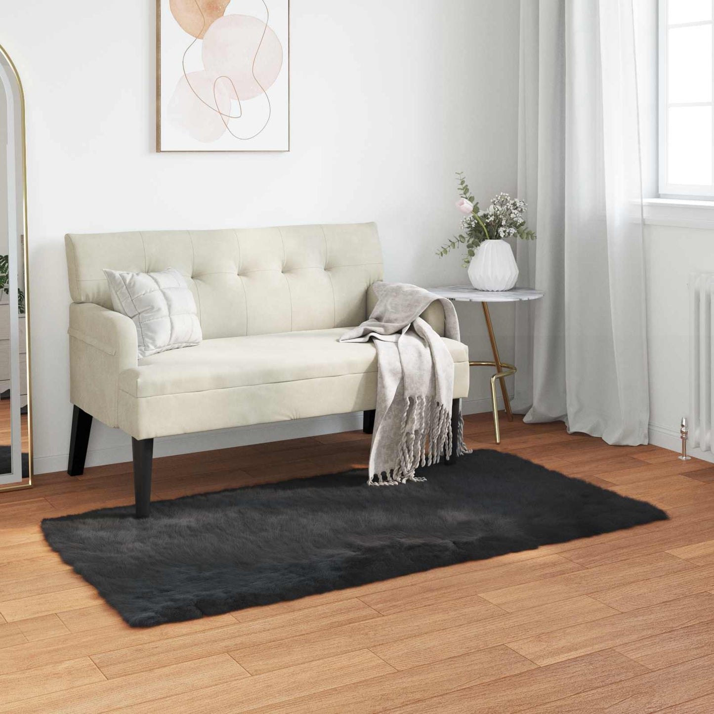 Dirbtinio avikailio kilimas Tafalla Juoda 60 x 110 cm