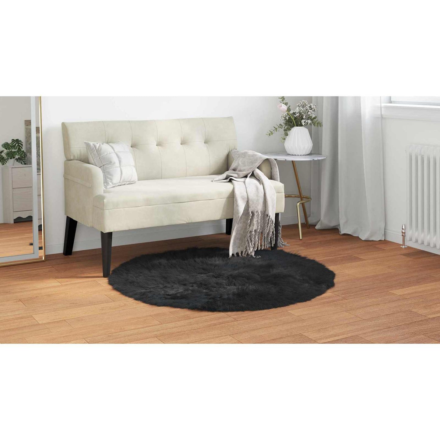 Dirbtinio avikailio kilimas Tafalla Juoda Ø 80 cm Poliesteris