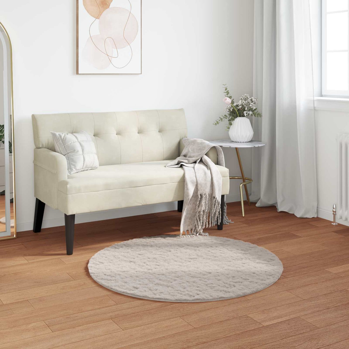 Dirbtinio triušio kailio kilimas Olite Smėlio Ø 80 cm