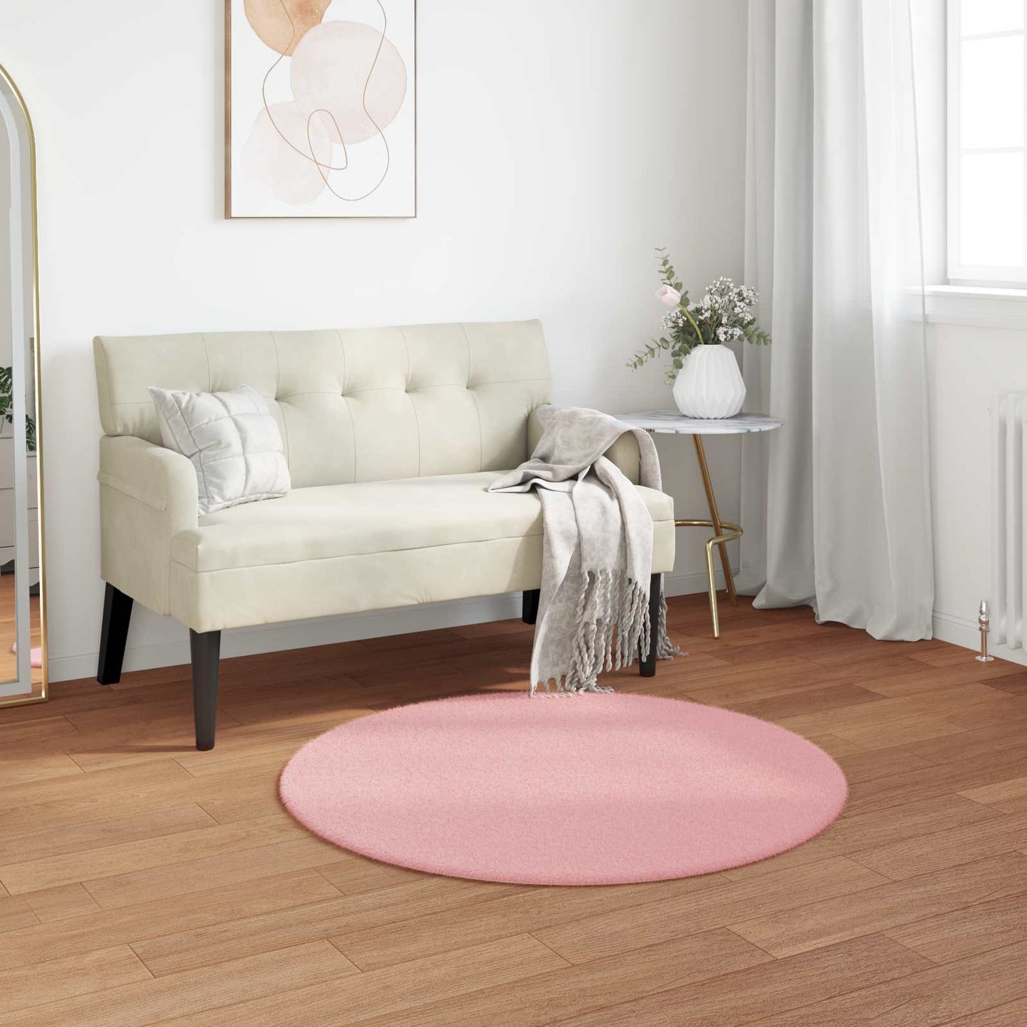 Dirbtinio triušio kailio kilimas Olite Rožinė Ø 80 cm