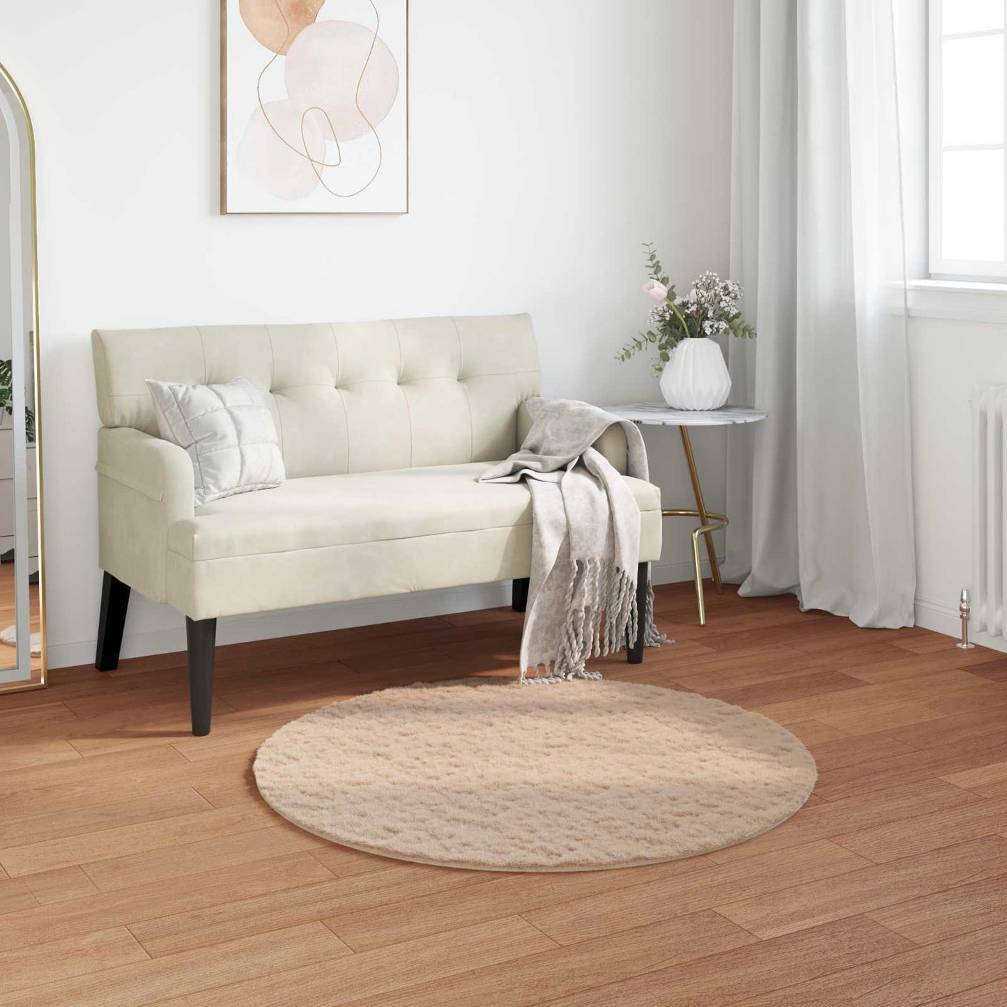 Dirbtinio triušio kailio kilimas Olite Taupe Ø 100 cm