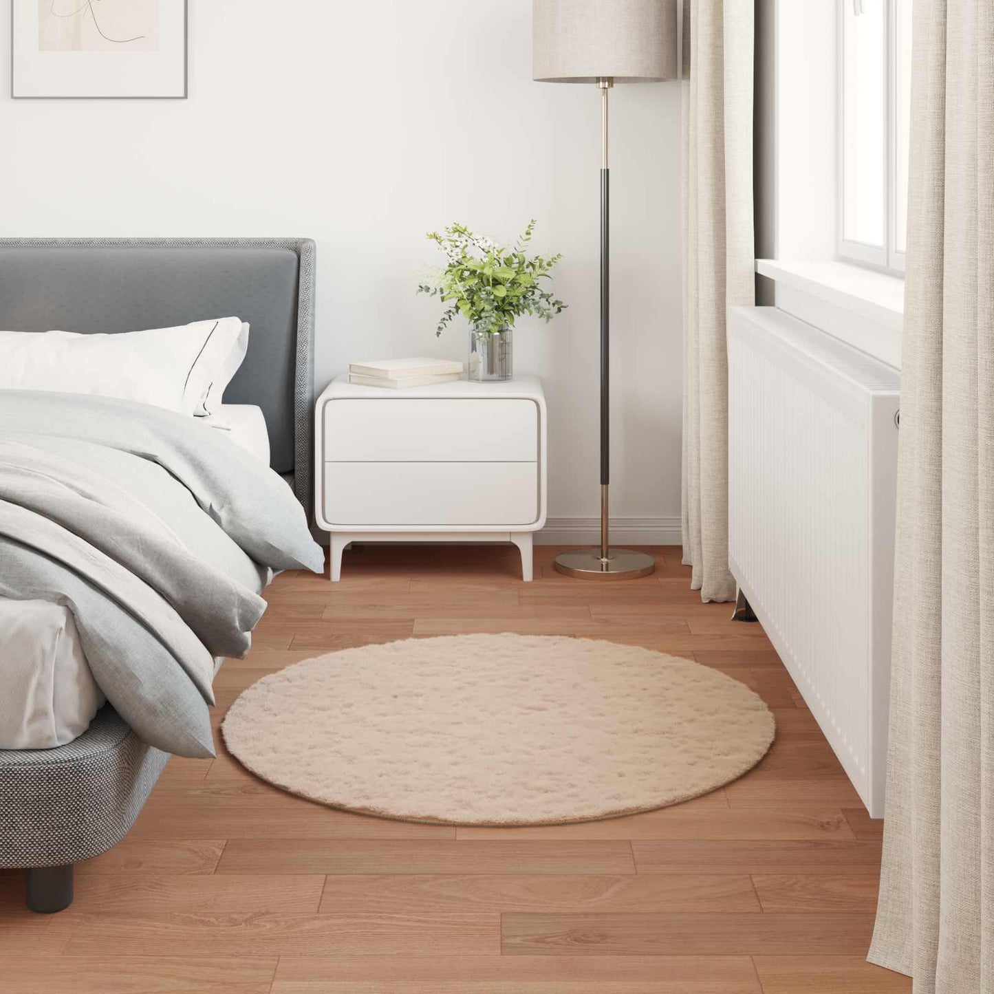 Dirbtinio triušio kailio kilimas Olite Taupe Ø 120 cm