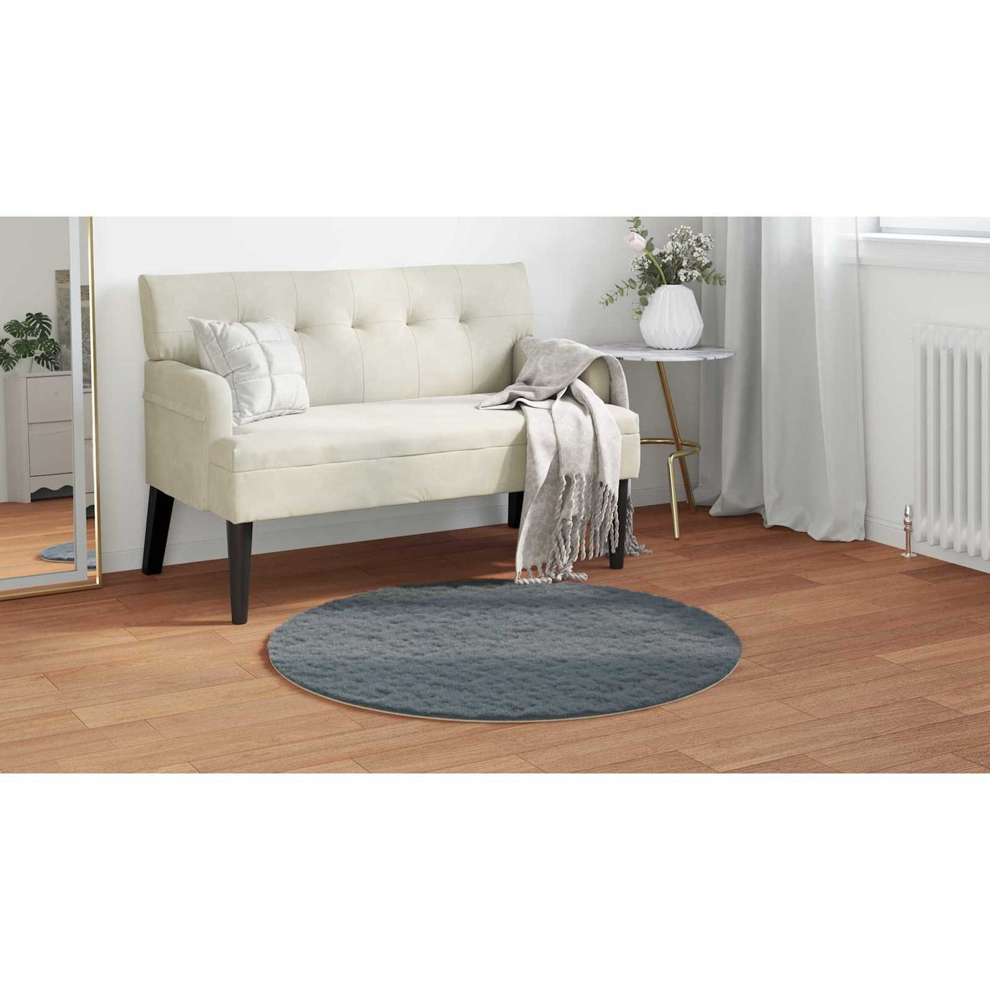 Dirbtinio triušio kailio kilimas Olite Antracitas Ø 80 cm